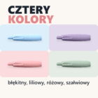 Cztery kolory: blekitny, liliowy, rozowy, szalwiowy
